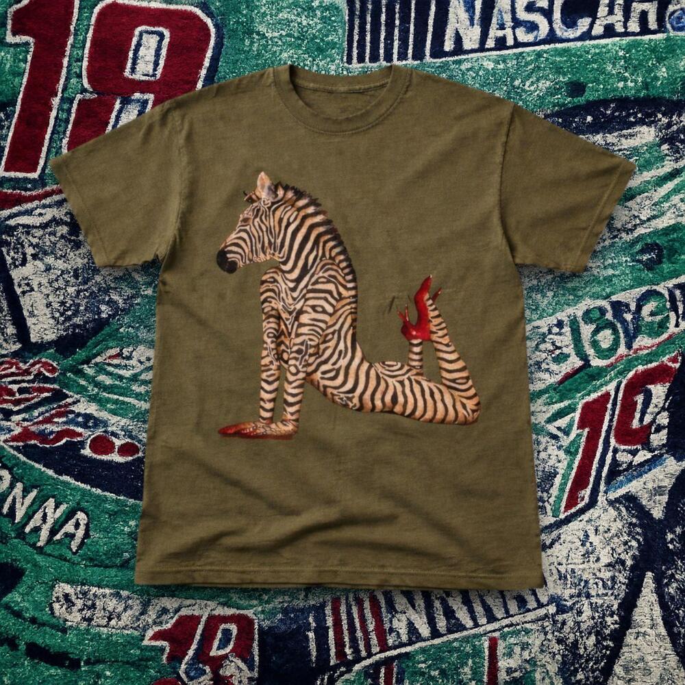 Zebra Heels Graphic Military Green T-Shirt Surreal Animal Art Unisex Tee